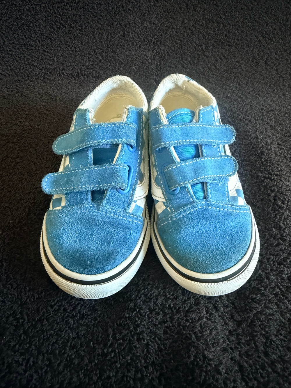 Vans Kids Teal Blue and White Checkerboard Velcro Sneakers - Picture 2 of 5